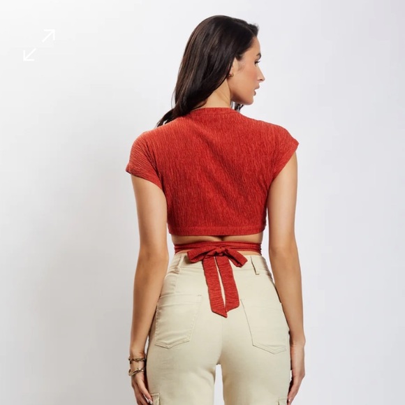Crinkle Satin Crop Top - Burnt Orange - Picture 2 of 4